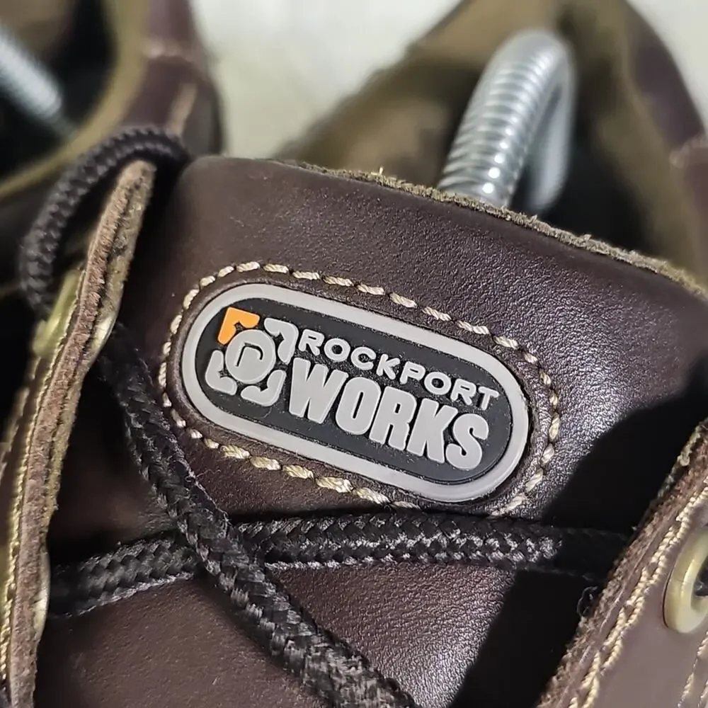 Rockport Works Lace Up Sailing Club Steel Toe Work Shoes Brown Leather Mens 10.5